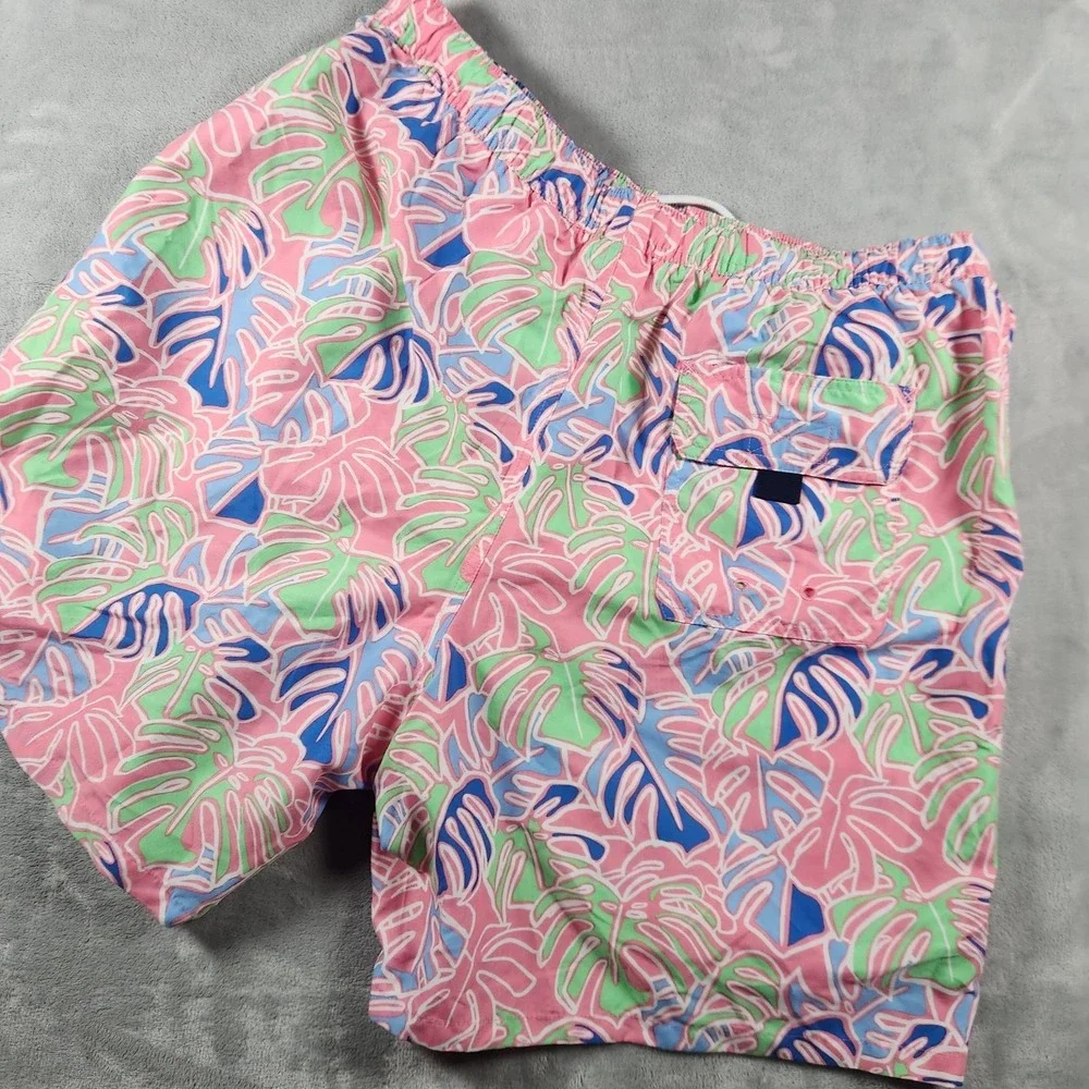 Vineyard Vines Men L Swim Trunks Chappy Blue Tropical Leaf Palm Beach Pool Short